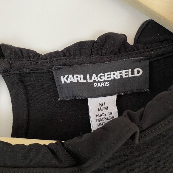 Karl Lagerfeld Paris Top Sz M Long Sleeve Black Ruffle Whimsy Goth Dark Romantic - Picture 4 of 9